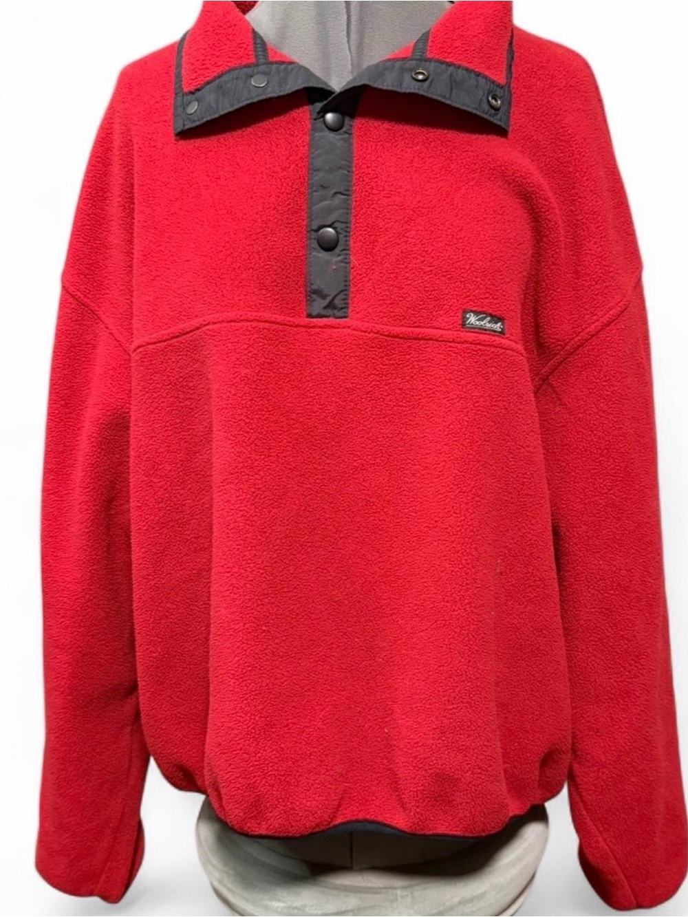 Woolrich Red Fleece Snap-Up Pullover with Black Trim